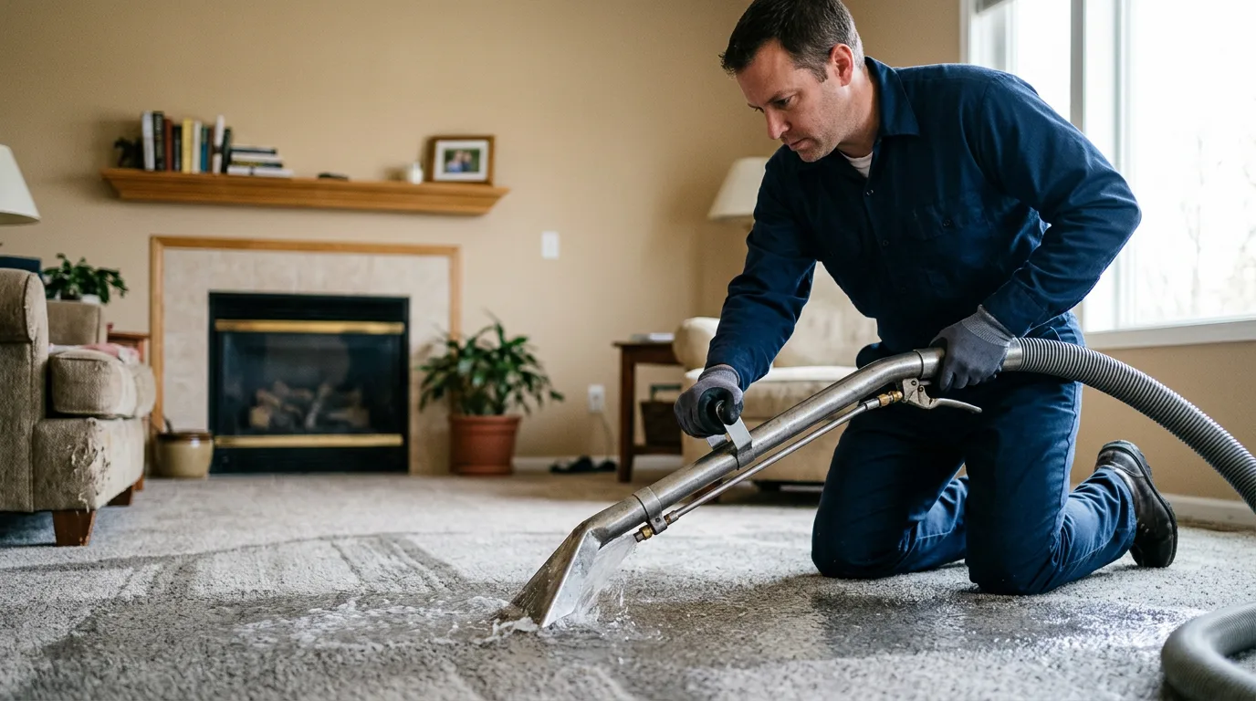 Water damage restoration technician working near Kent, OH